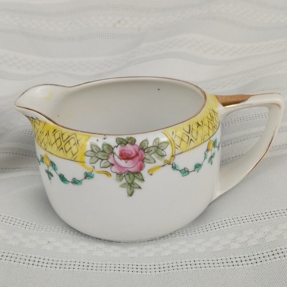 Vintage Noritake Morimura Hand Painted Sugar & Creamer Set Pink Rose Vine Yellow - Picture 5 of 10